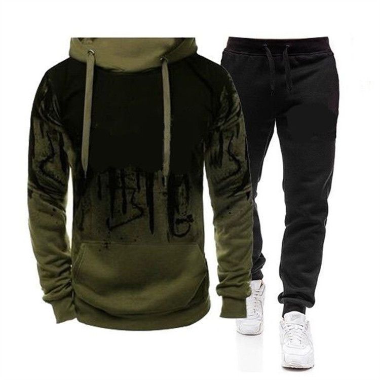 Custom Men's Sportswear Casual Hooded Suit Graffiti Print Fashion Simple Tracksuit  Two-Piece Outfits
