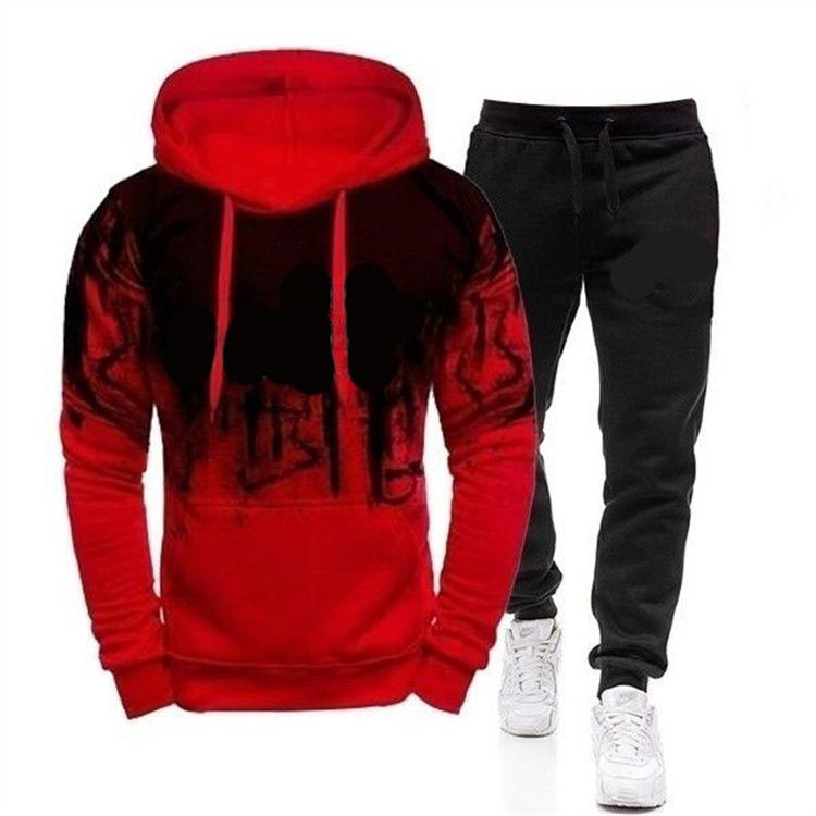 Custom Men's Sportswear Casual Hooded Suit Graffiti Print Fashion Simple Tracksuit  Two-Piece Outfits