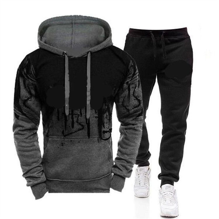 Custom Men's Sportswear Casual Hooded Suit Graffiti Print Fashion Simple Tracksuit  Two-Piece Outfits