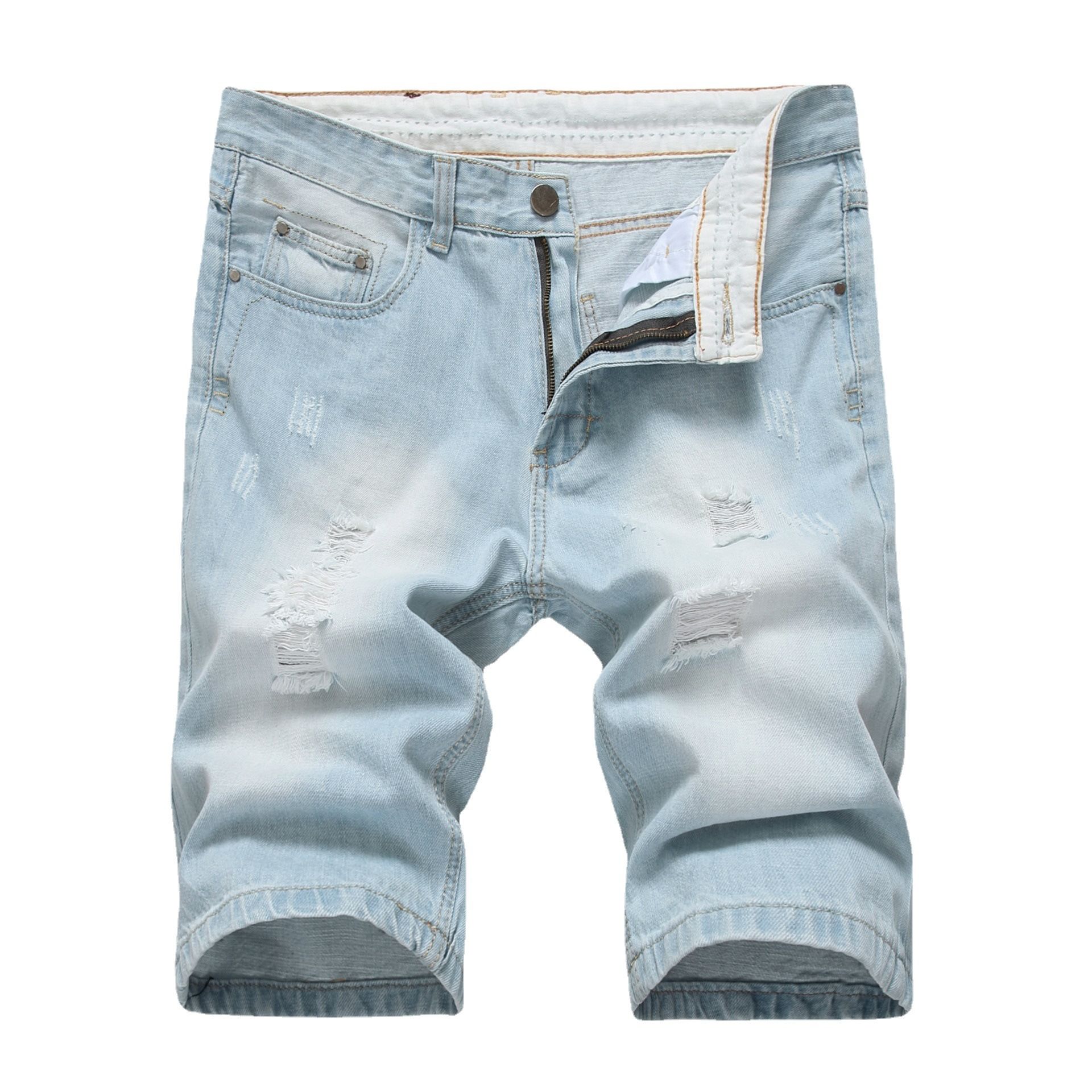 HO Hot Selling Men S Small Straight Leg Jeans Crossborder An Denim Perforated Shorts