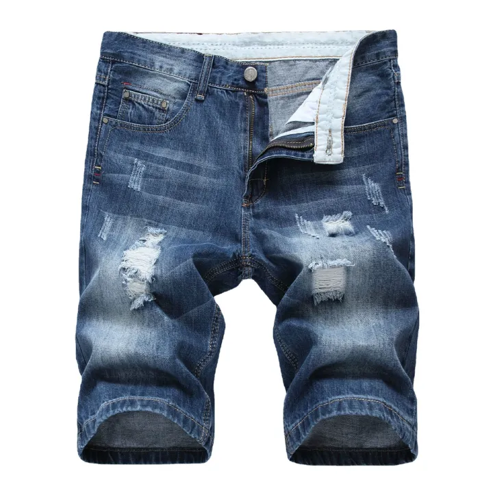 HO Hot Selling Men S Small Straight Leg Jeans Crossborder An Denim Perforated Shorts