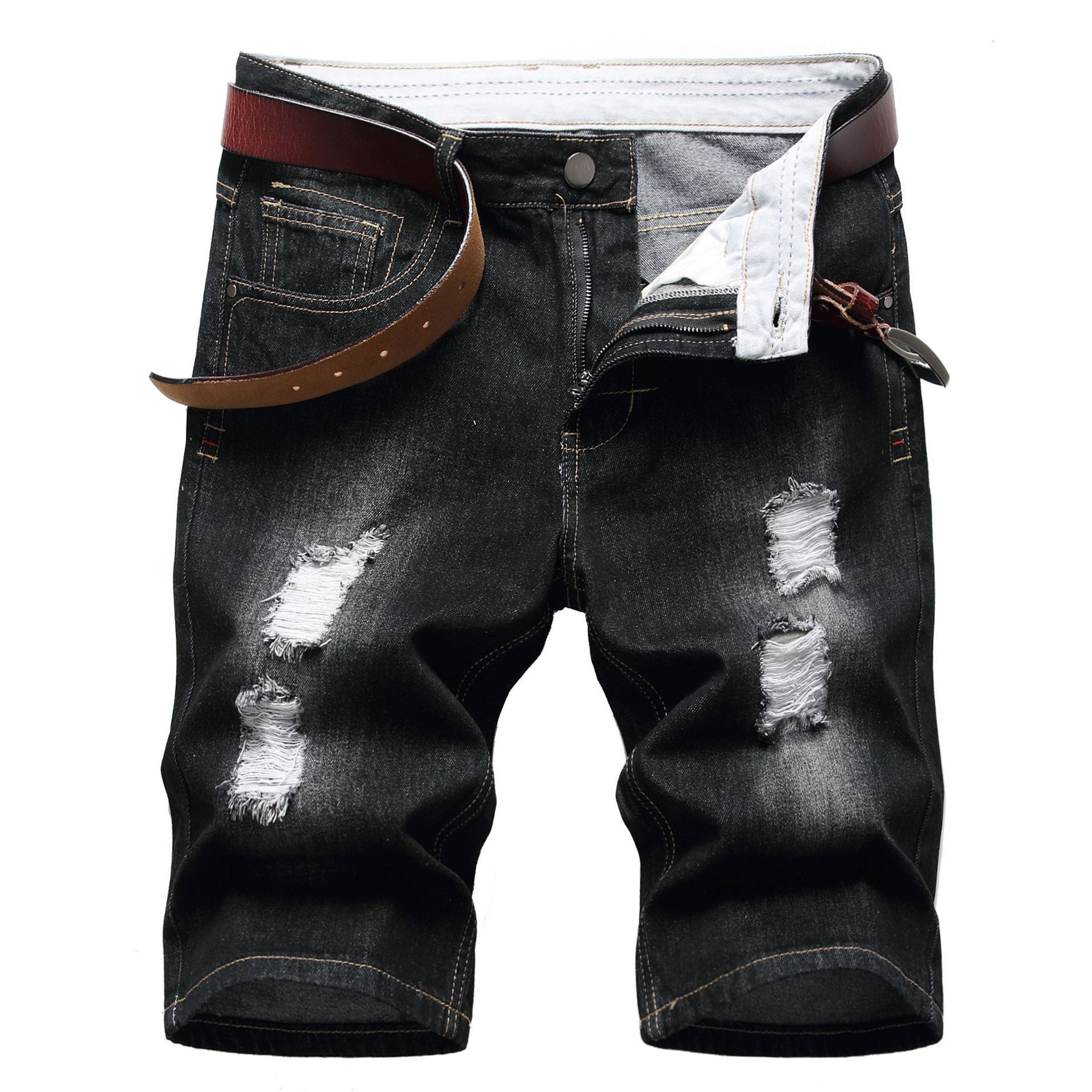 HO Hot Selling Men S Small Straight Leg Jeans Crossborder An Denim Perforated Shorts