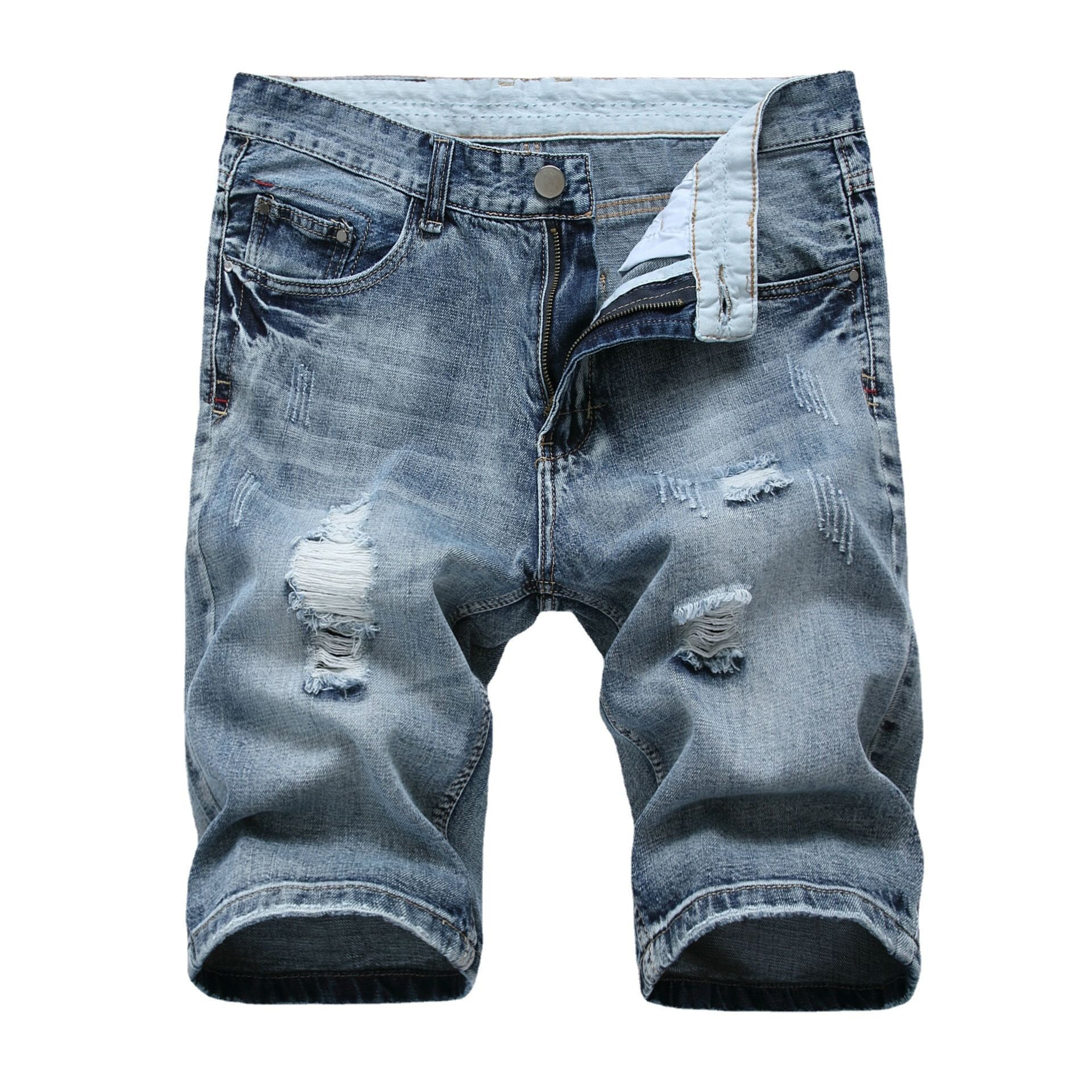 HO Hot Selling Men S Small Straight Leg Jeans Crossborder An Denim Perforated Shorts