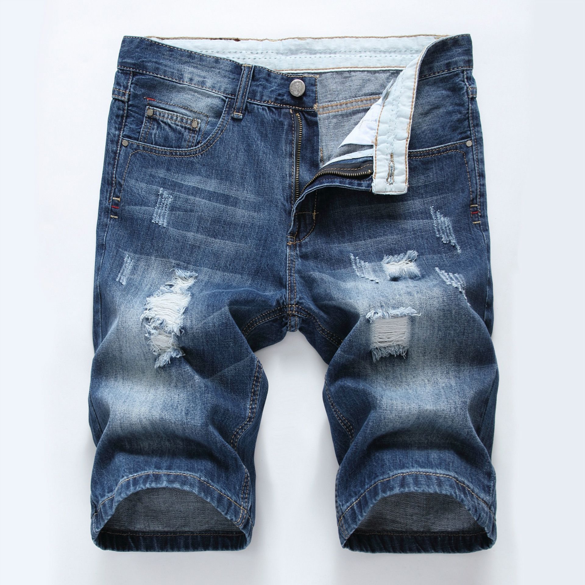 HO Hot Selling Men S Small Straight Leg Jeans Crossborder An Denim Perforated Shorts