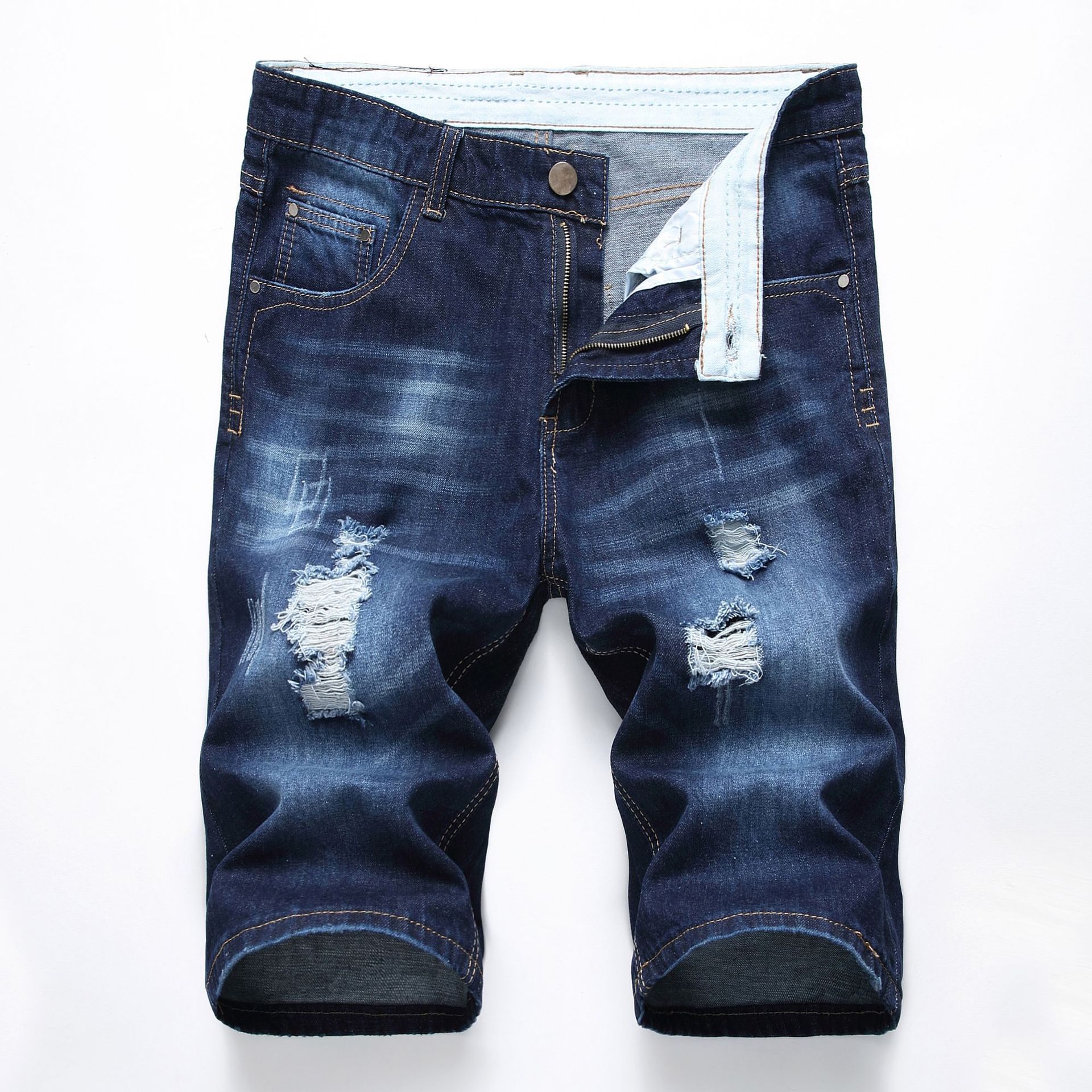 HO Hot Selling Men S Small Straight Leg Jeans Crossborder An Denim Perforated Shorts