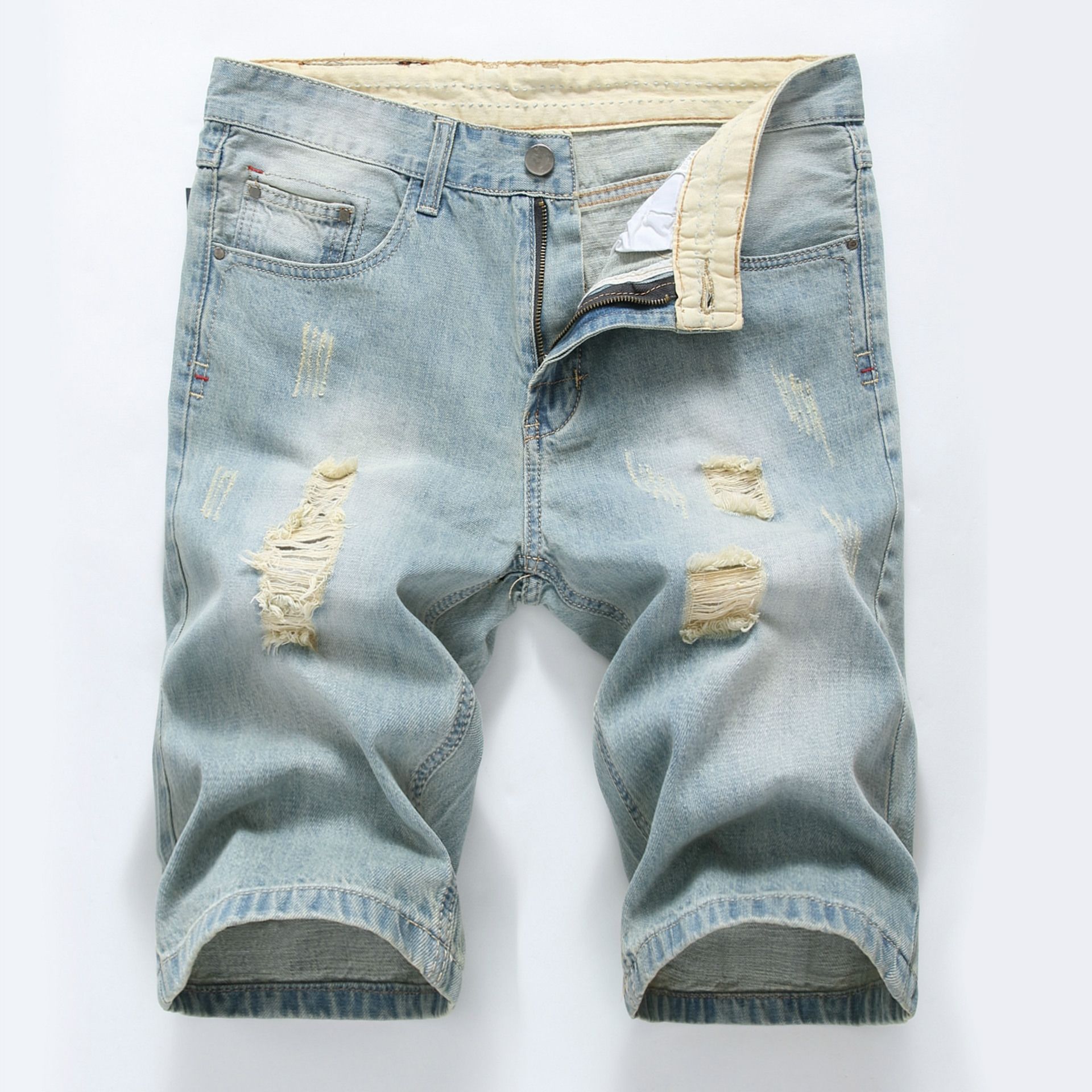 HO Hot Selling Men S Small Straight Leg Jeans Crossborder An Denim Perforated Shorts