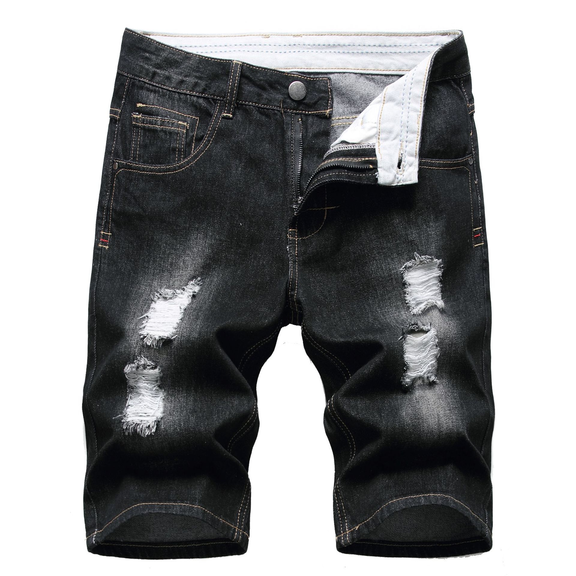 HO Hot Selling Men S Small Straight Leg Jeans Crossborder An Denim Perforated Shorts