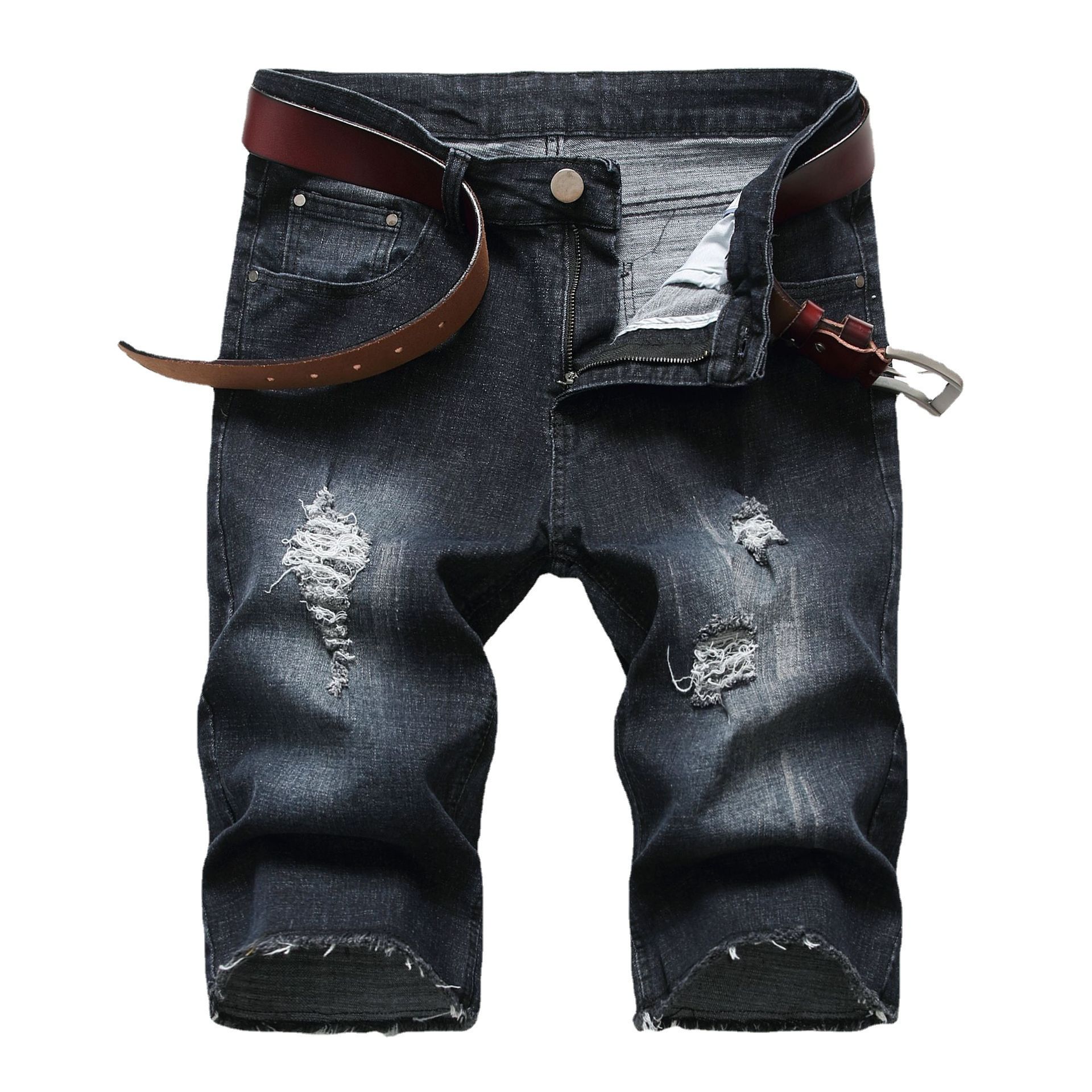 Factory Customizable Blue Distressed Jean Shorts for Men Unisex Hip-Hop Style Mid Waist Plus Size Canvas  Shorts
