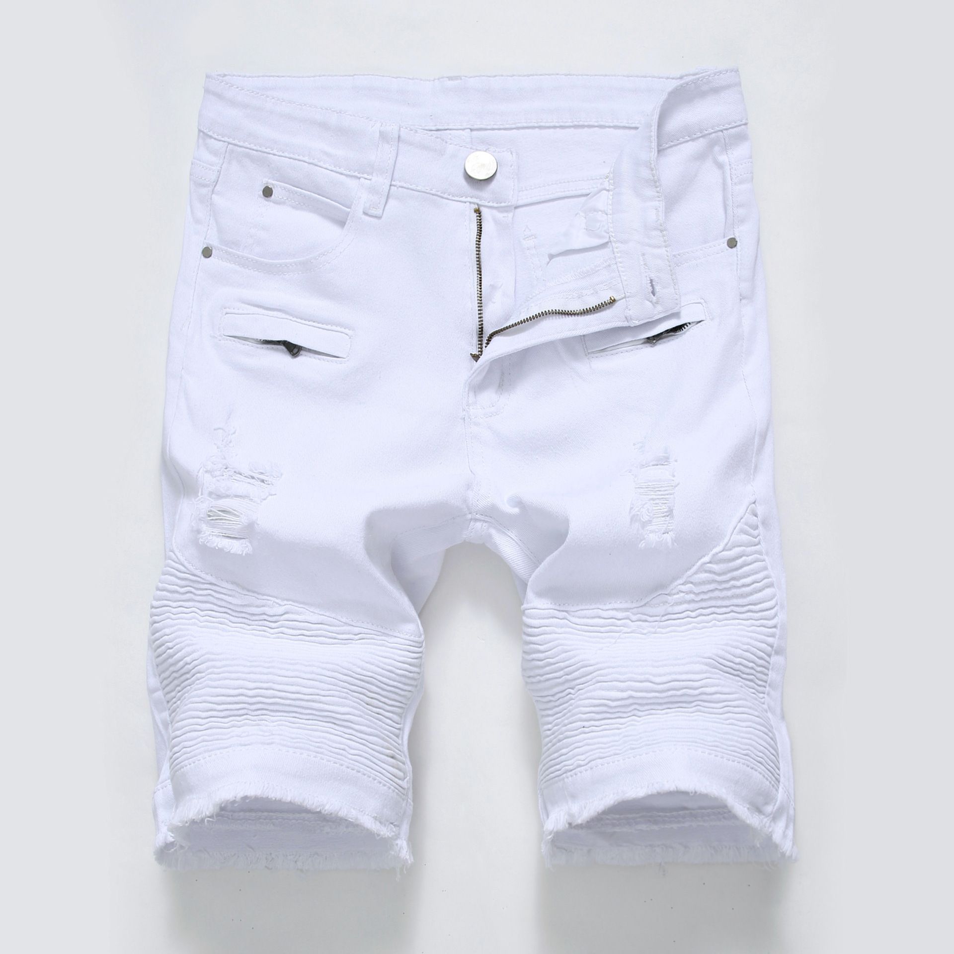 Custom Men Oversized Bermuda Streetwear  Ripped Distressed Embroidery Denim Jean Cotton Shorts for Mens Shorts