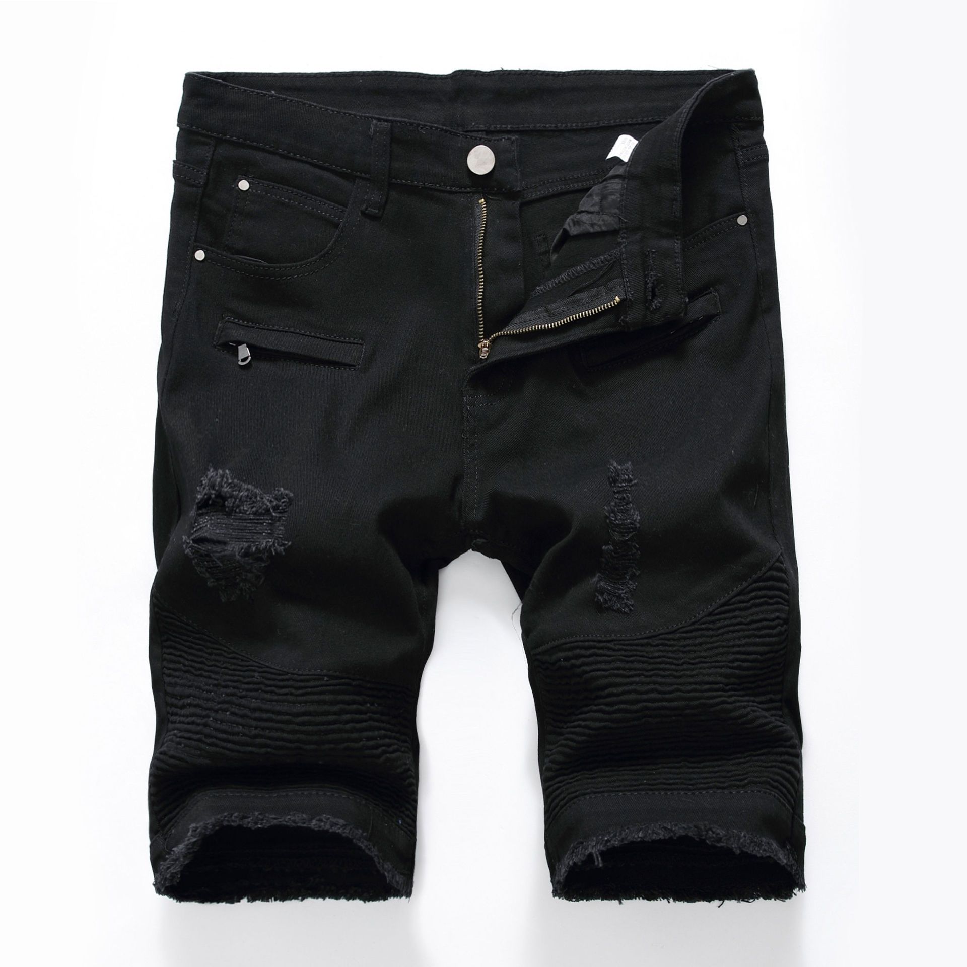 Custom Men Oversized Bermuda Streetwear  Ripped Distressed Embroidery Denim Jean Cotton Shorts for Mens Shorts