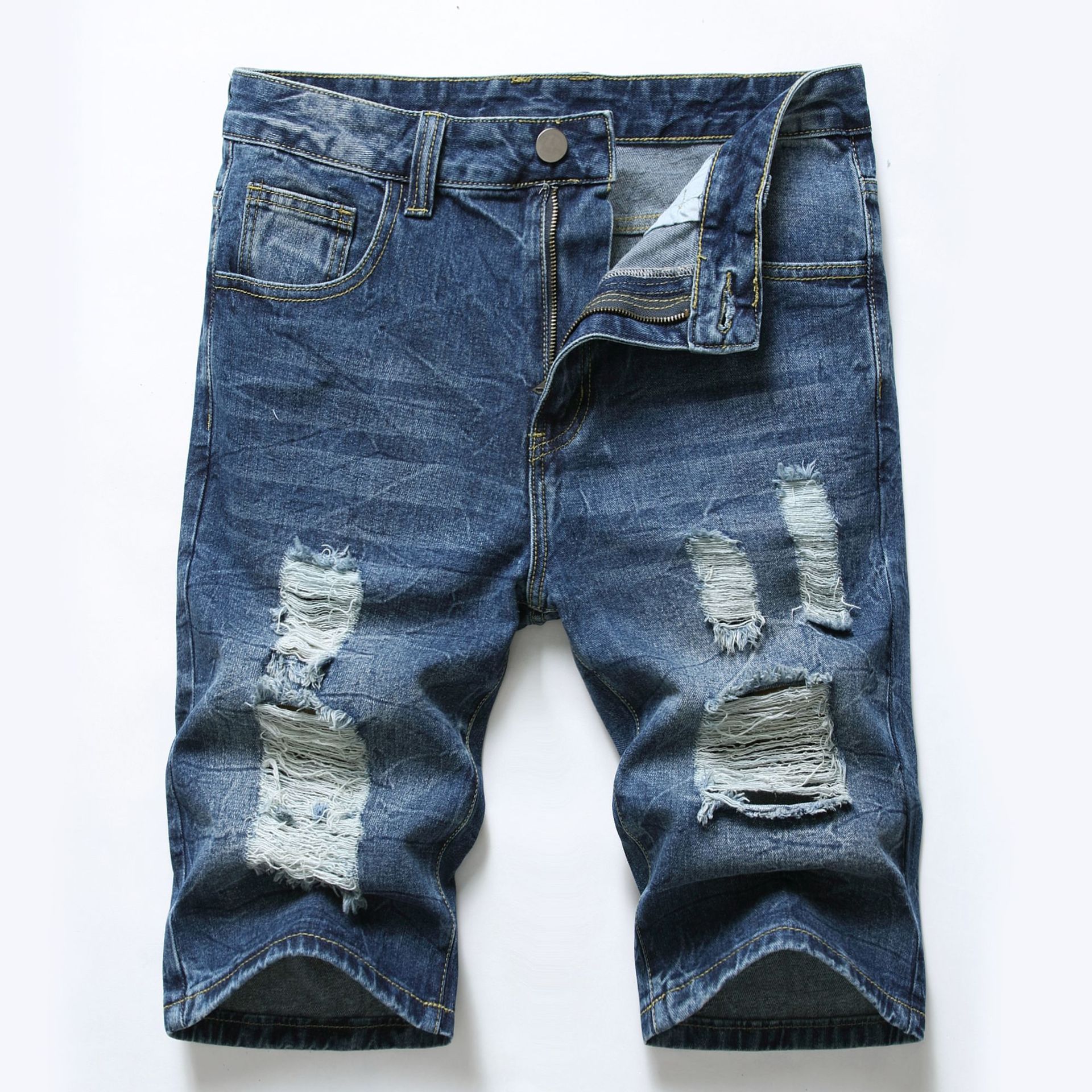 Popular Korean version of slim men five-point pants youth fashion boys middle pants men's jean shorts