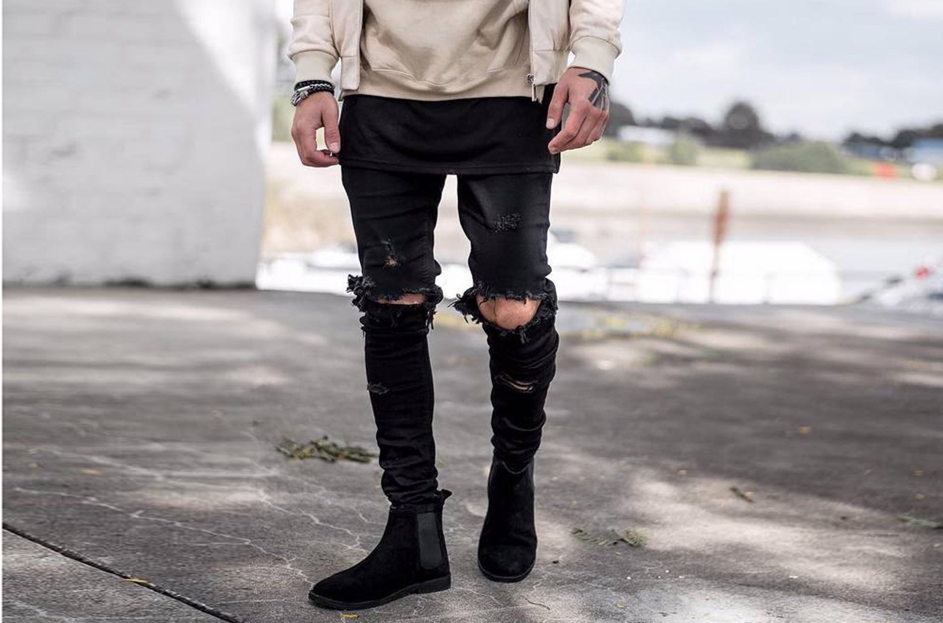 New ripped jeans men slim fit summer elastic jean long pants for men blank trousers for men  Jeans