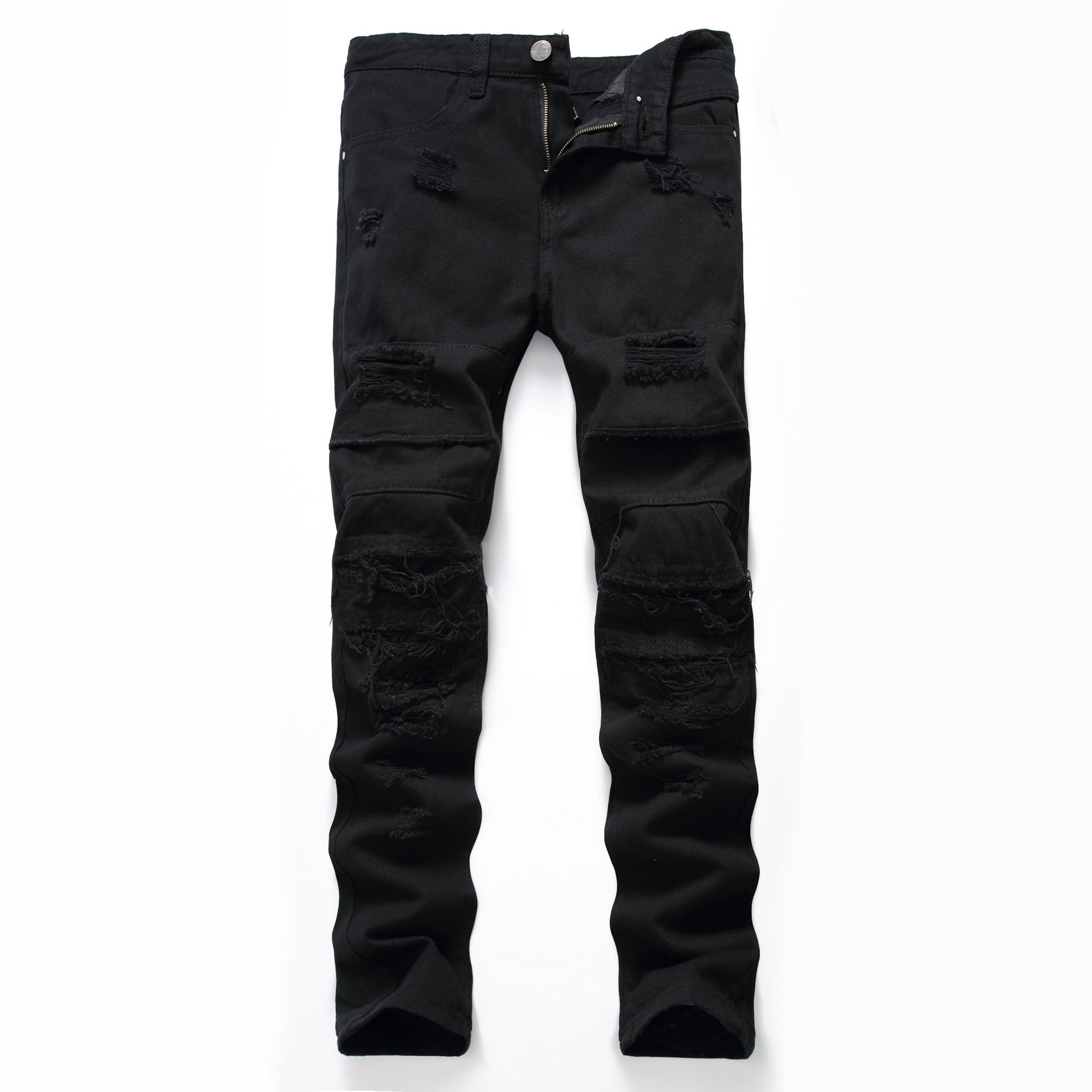 Customize Men's Jeans Denim Manufactures Straight Casual Slim Fit Pant Good Quality Men Cotton Solid Ripped Jeans