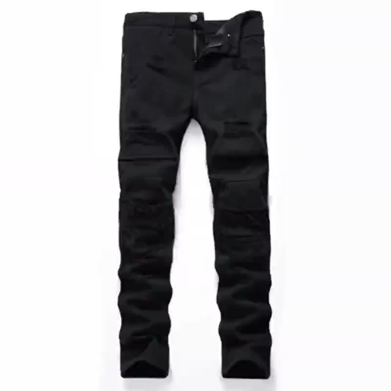 Customize Men's Jeans Denim Manufactures Straight Casual Slim Fit Pant Good Quality Men Cotton Solid Ripped Jeans