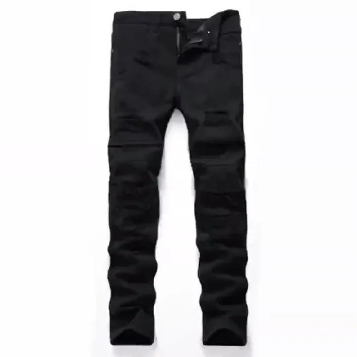 Customize Men's Jeans Denim Manufactures Straight Casual Slim Fit Pant Good Quality Men Cotton Solid Ripped Jeans