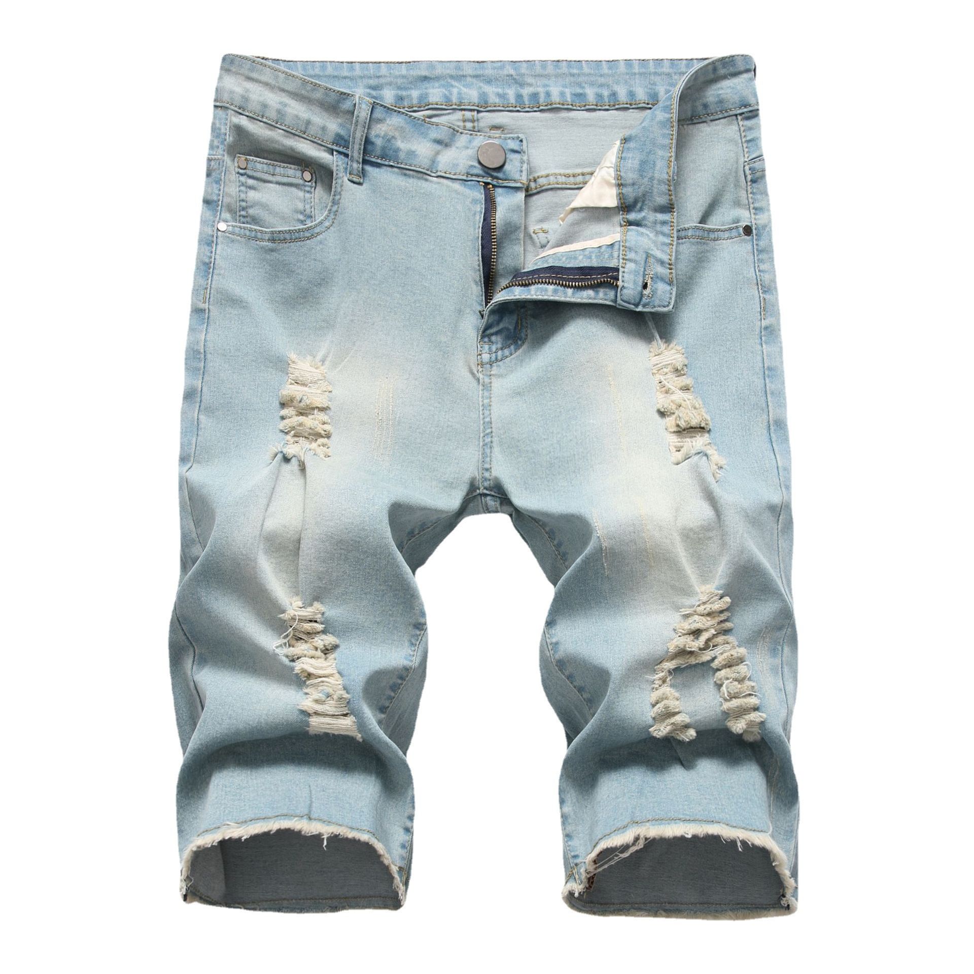 hip hop ripped jeans summer sports pants washed casual shorts men's denim shorts wholesale price