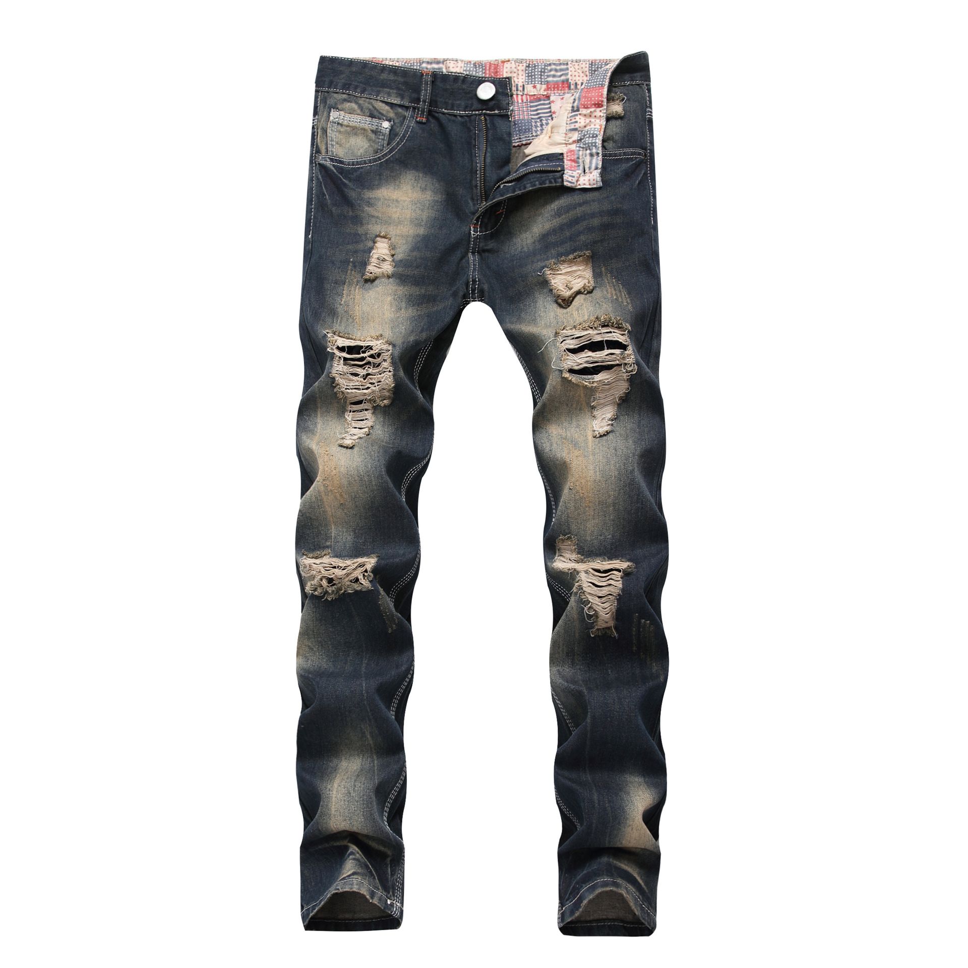 Hollow Out Stretchy Ripped Skinny Biker Slim Fit Denim Pants Motorcycles Wrinkles Pants Knee Hole Jeans Man  Jeans