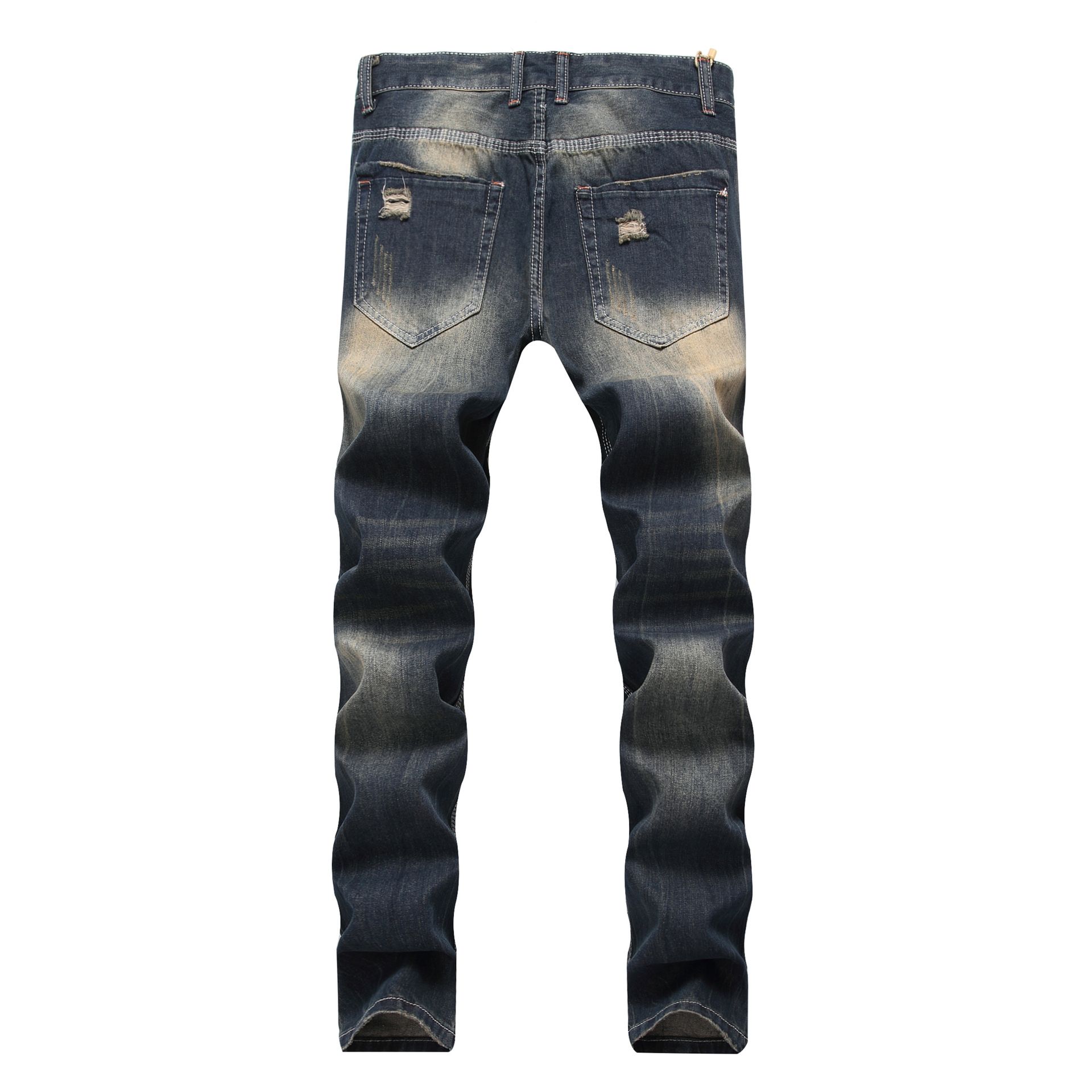 Hollow Out Stretchy Ripped Skinny Biker Slim Fit Denim Pants Motorcycles Wrinkles Pants Knee Hole Jeans Man  Jeans