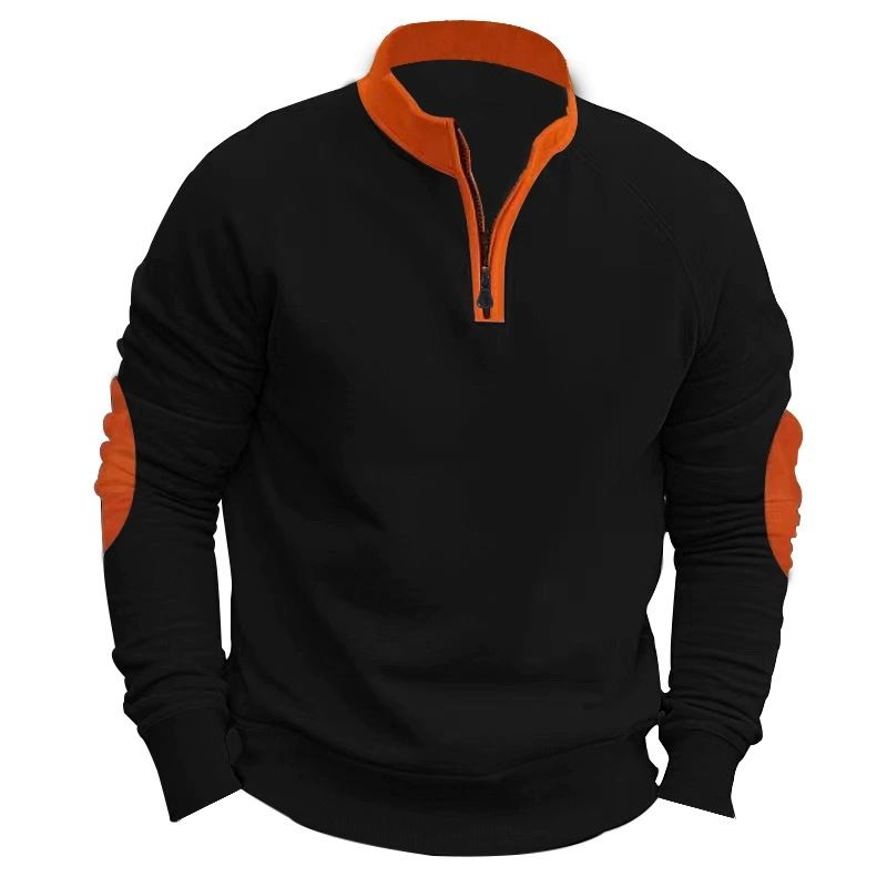 Customized  Color Blocked Half Zipper Long Sleeve Men's Hoodies Sweatshirts Casual Warm Plus Size Terry  Stand Pullovers  T-Shirts