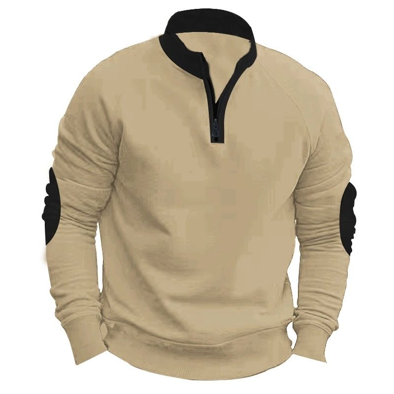 Customized  Color Blocked Half Zipper Long Sleeve Men's Hoodies Sweatshirts Casual Warm Plus Size Terry  Stand Pullovers  T-Shirts