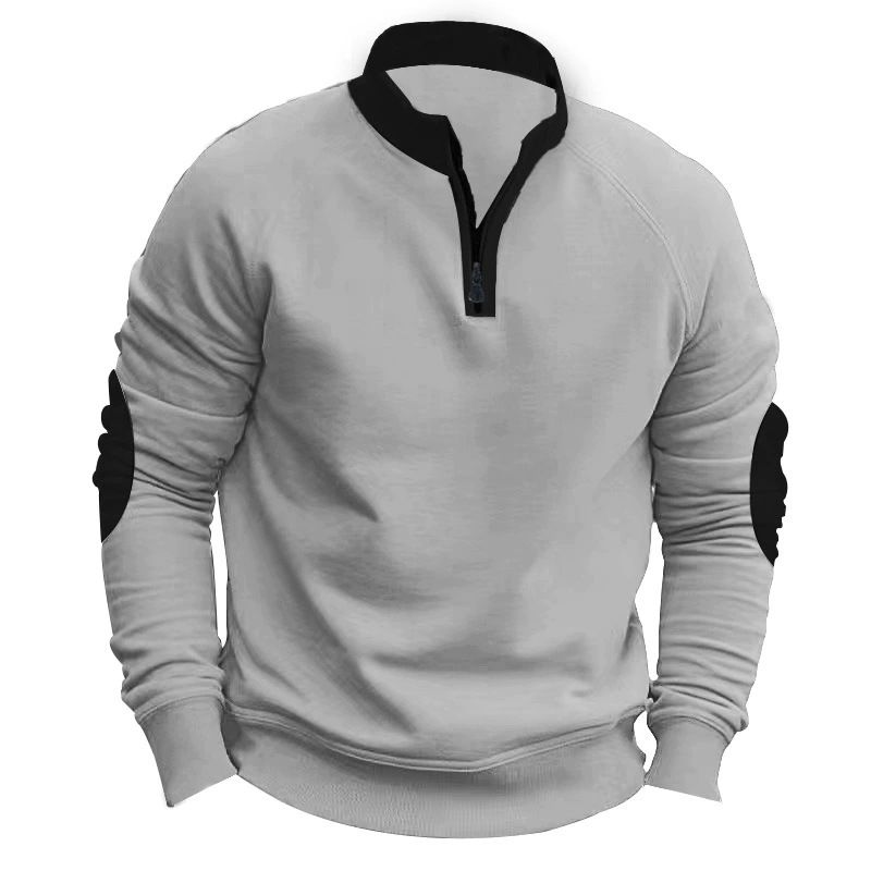 Customized  Color Blocked Half Zipper Long Sleeve Men's Hoodies Sweatshirts Casual Warm Plus Size Terry  Stand Pullovers  T-Shirts