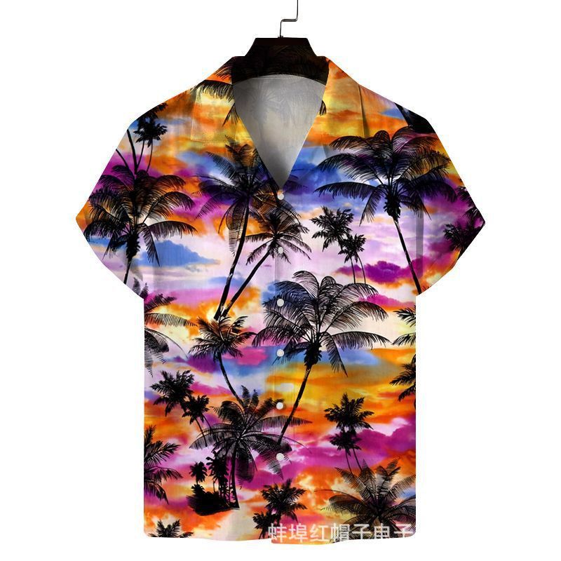 Men's Quick Dry Breathable Summer Shirt - Casual Beach Style Short Sleeve, Coconut Print, Polyester And Spandex Blend  Shirts