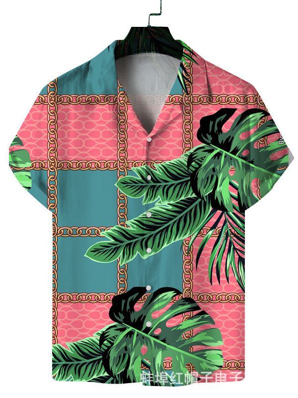 Men's Quick Dry Breathable Summer Shirt - Casual Beach Style Short Sleeve, Coconut Print, Polyester And Spandex Blend  Shirts