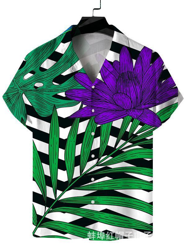 Men's Quick Dry Breathable Summer Shirt - Casual Beach Style Short Sleeve, Coconut Print, Polyester And Spandex Blend  Shirts