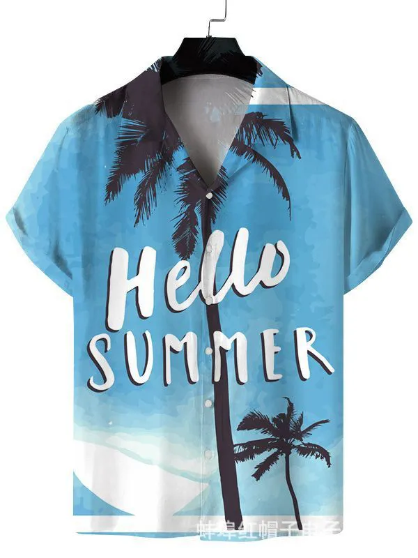 Men's Quick Dry Breathable Summer Shirt - Casual Beach Style Short Sleeve, Coconut Print, Polyester And Spandex Blend  Shirts