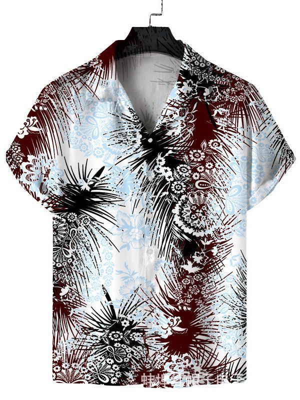 Men's Quick Dry Breathable Summer Shirt - Casual Beach Style Short Sleeve, Coconut Print, Polyester And Spandex Blend  Shirts