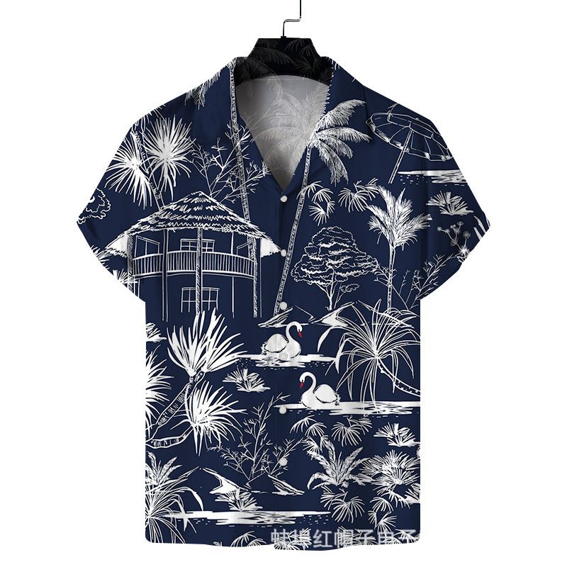 Men's Quick Dry Breathable Summer Shirt - Casual Beach Style Short Sleeve, Coconut Print, Polyester And Spandex Blend  Shirts