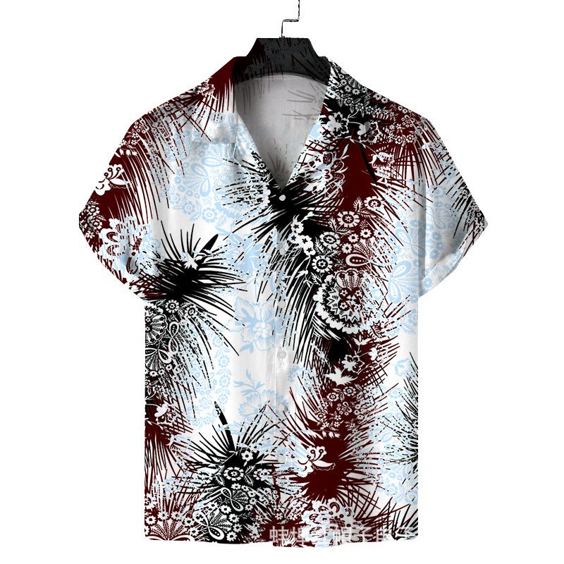 Men's Quick Dry Breathable Summer Shirt - Casual Beach Style Short Sleeve, Coconut Print, Polyester And Spandex Blend  Shirts