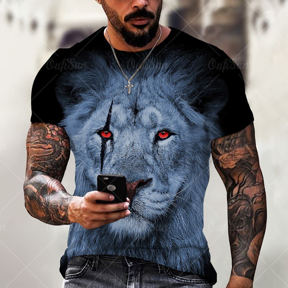 Custom Ferocious Lion Print Casual Summer Breathable Quick Dry Wicking Men's 3d Short Sleeve T Shirt
