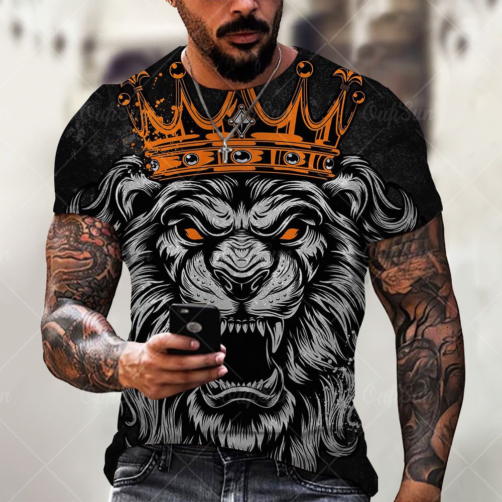 Custom Ferocious Lion Print Casual Summer Breathable Quick Dry Wicking Men's 3d Short Sleeve T Shirt