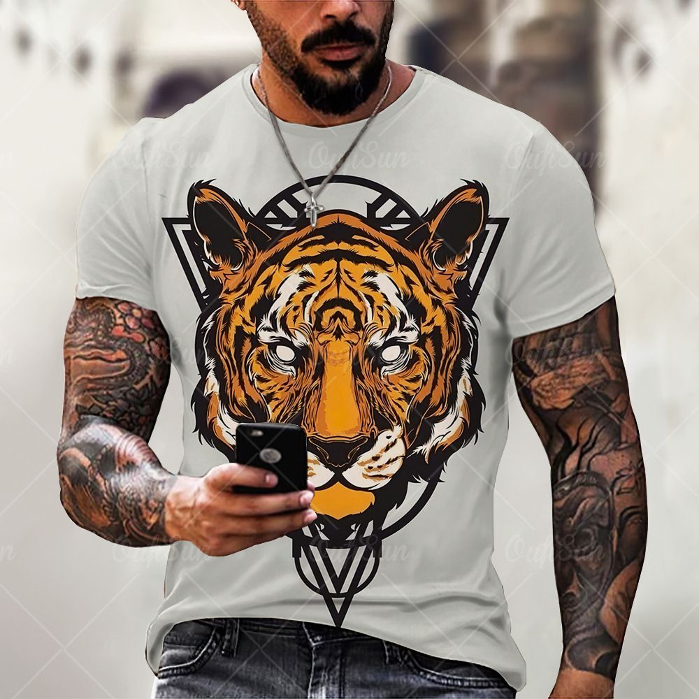Custom Ferocious Lion Print Casual Summer Breathable Quick Dry Wicking Men's 3d Short Sleeve T Shirt