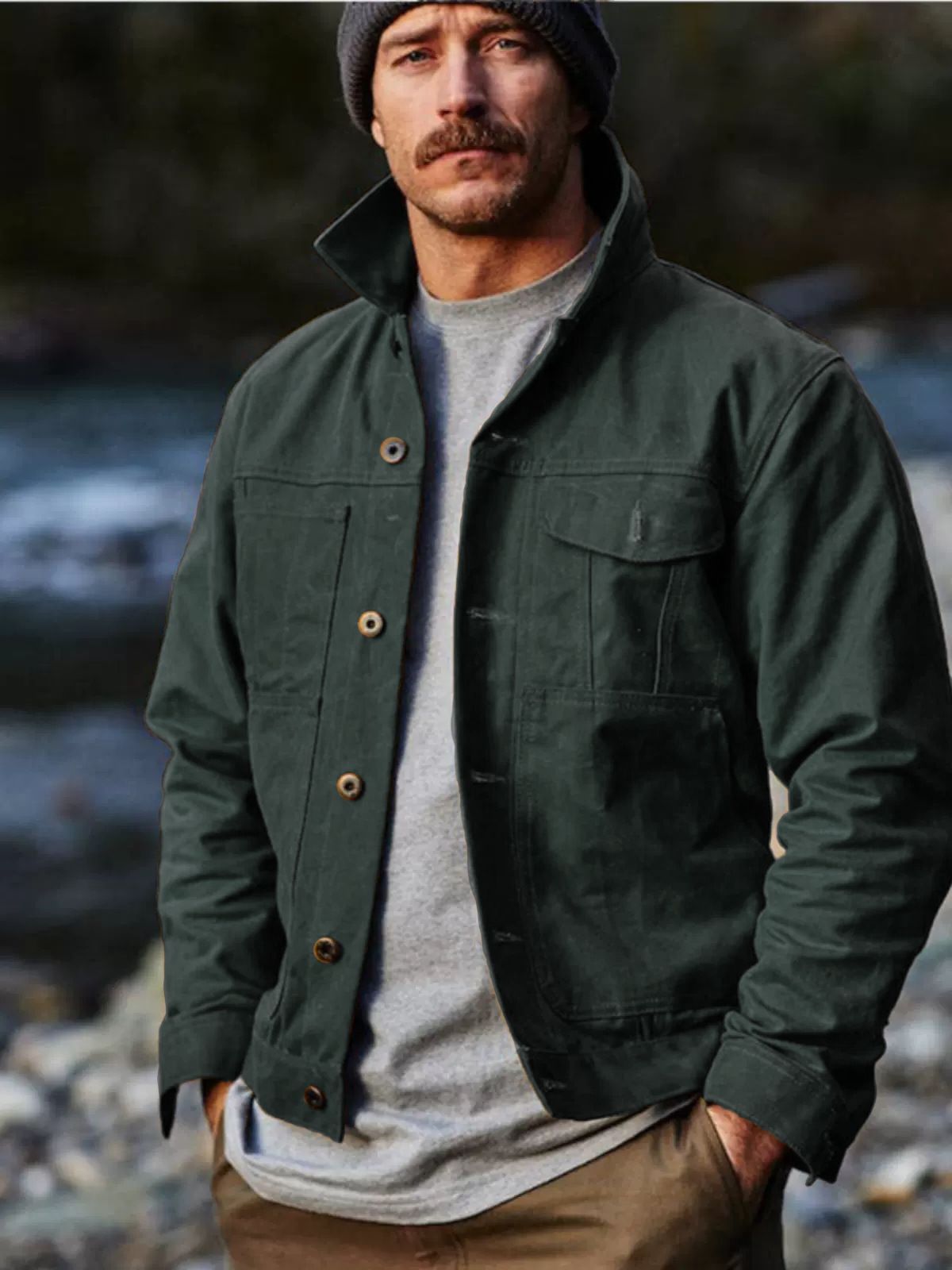 Spring New Men's Windproof Waterproof Locomotive Tooling Canvas oil Wax Jacket Men's Jacket  Coats