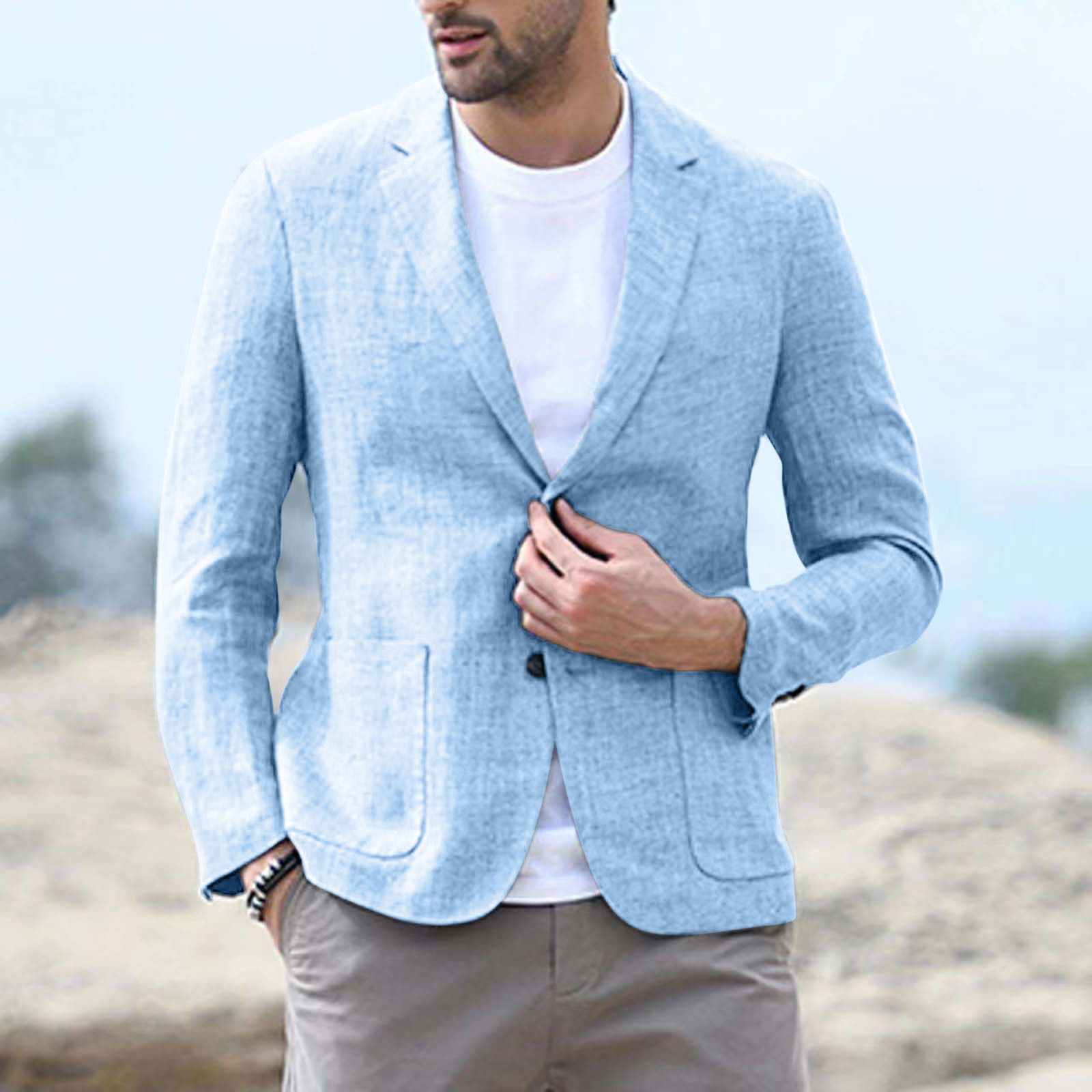Men's Casual Fashion Suit European and American Linen Summer Men's Suit Jacket  Coats