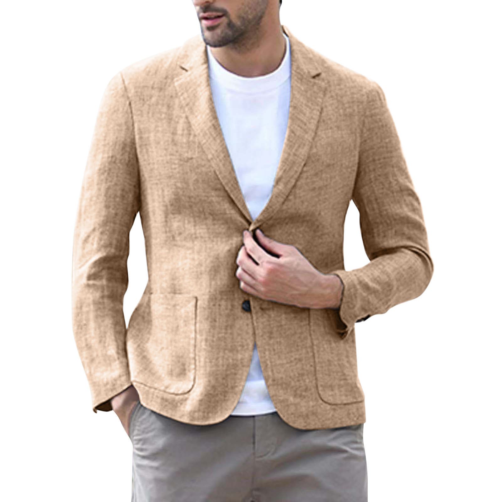 Men's Casual Fashion Suit European and American Linen Summer Men's Suit Jacket  Coats