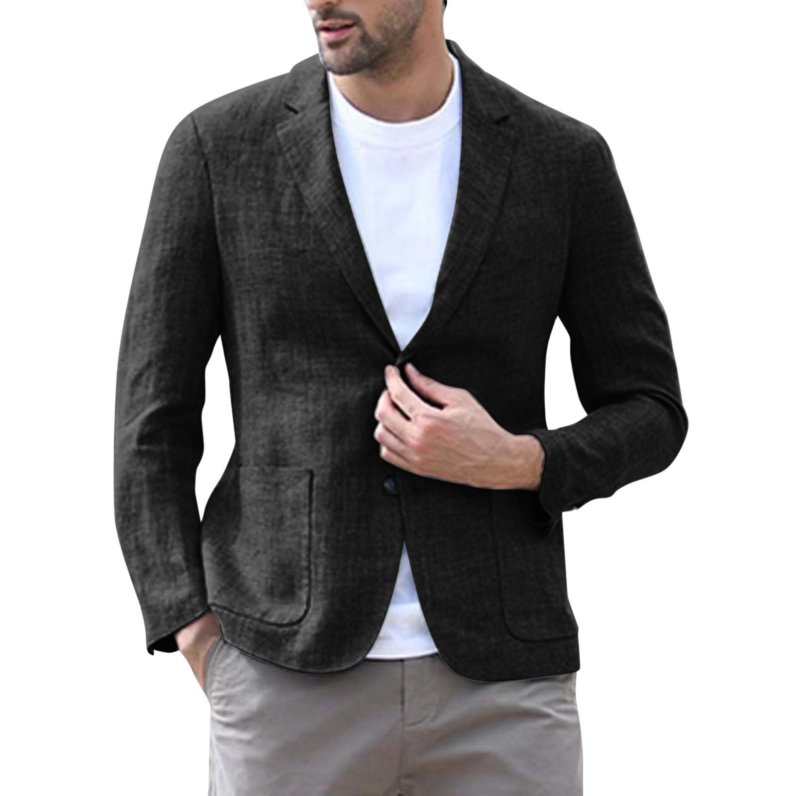 Men's Casual Fashion Suit European and American Linen Summer Men's Suit Jacket  Coats
