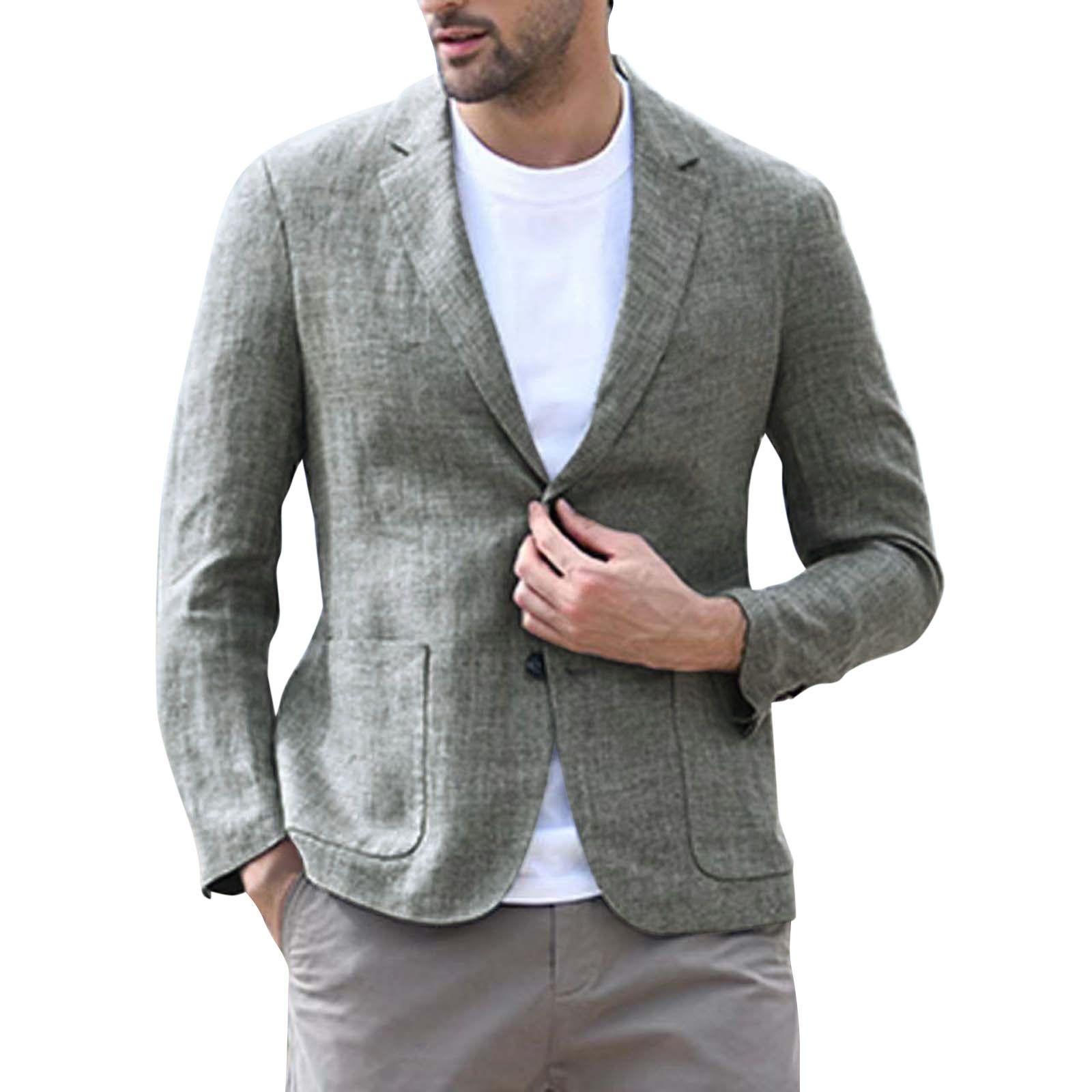 Men's Casual Fashion Suit European and American Linen Summer Men's Suit Jacket  Coats