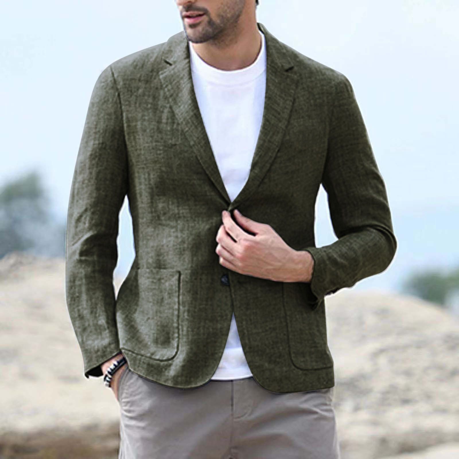 Men's Casual Fashion Suit European and American Linen Summer Men's Suit Jacket  Coats