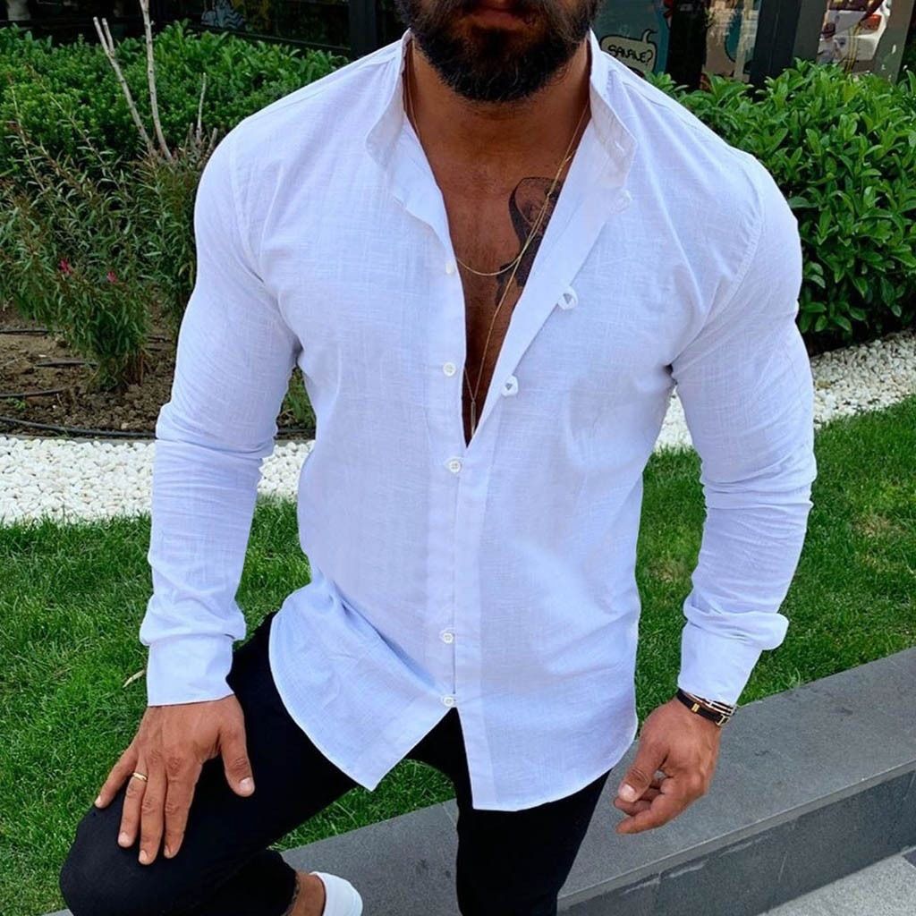 Chinese style button men's cotton linen shirts long sleeve stand collar casual comfortable blouse  new fashion  Shirts