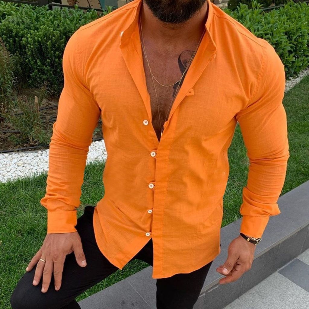 Chinese style button men's cotton linen shirts long sleeve stand collar casual comfortable blouse  new fashion  Shirts