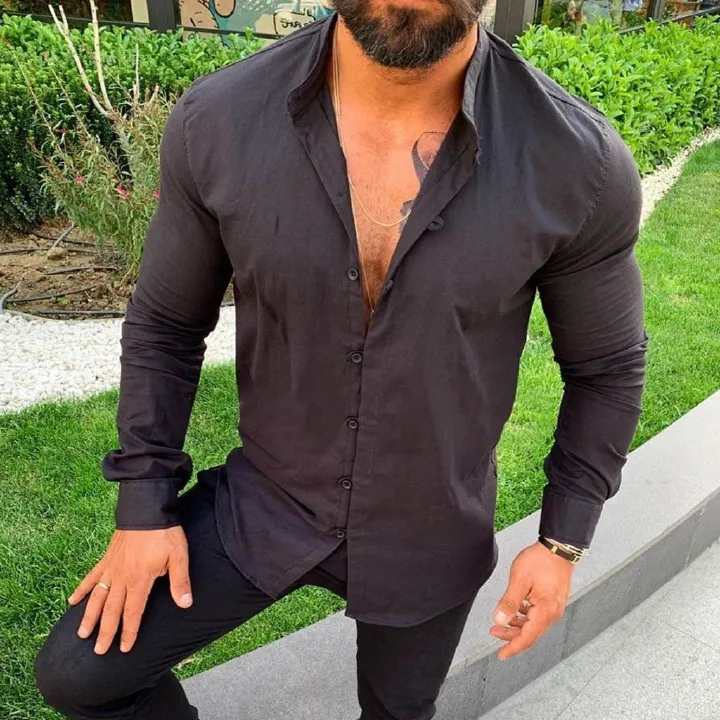 Chinese style button men's cotton linen shirts long sleeve stand collar casual comfortable blouse  new fashion  Shirts