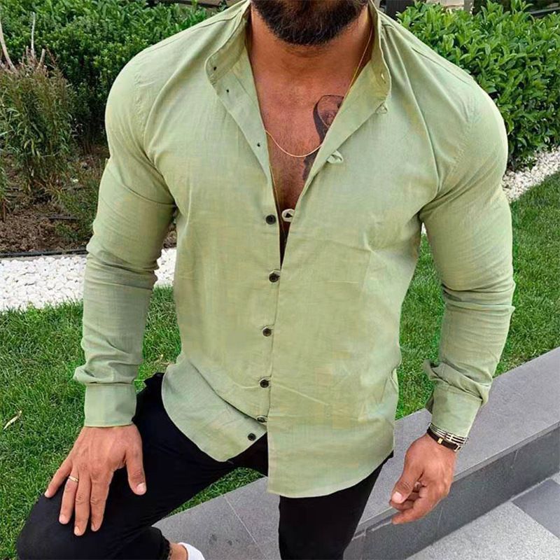 Chinese style button men's cotton linen shirts long sleeve stand collar casual comfortable blouse  new fashion  Shirts