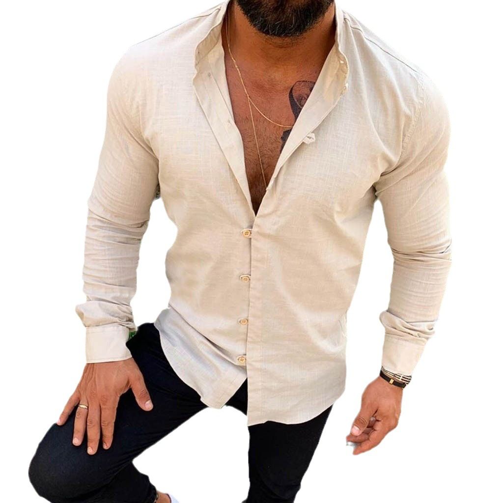 Chinese style button men's cotton linen shirts long sleeve stand collar casual comfortable blouse  new fashion  Shirts