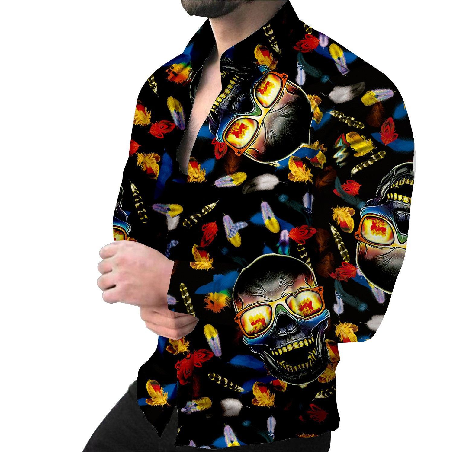 For men spring and autumn cardigan men's printed casual shirt cardigan long-sleeved shirt men  Shirts