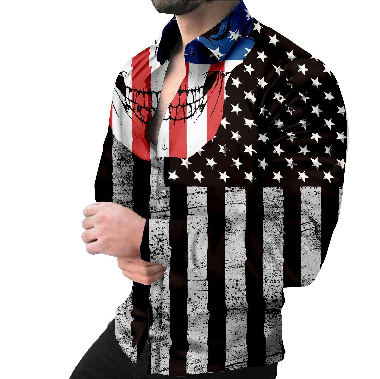 For men spring and autumn cardigan men's printed casual shirt cardigan long-sleeved shirt men  Shirts