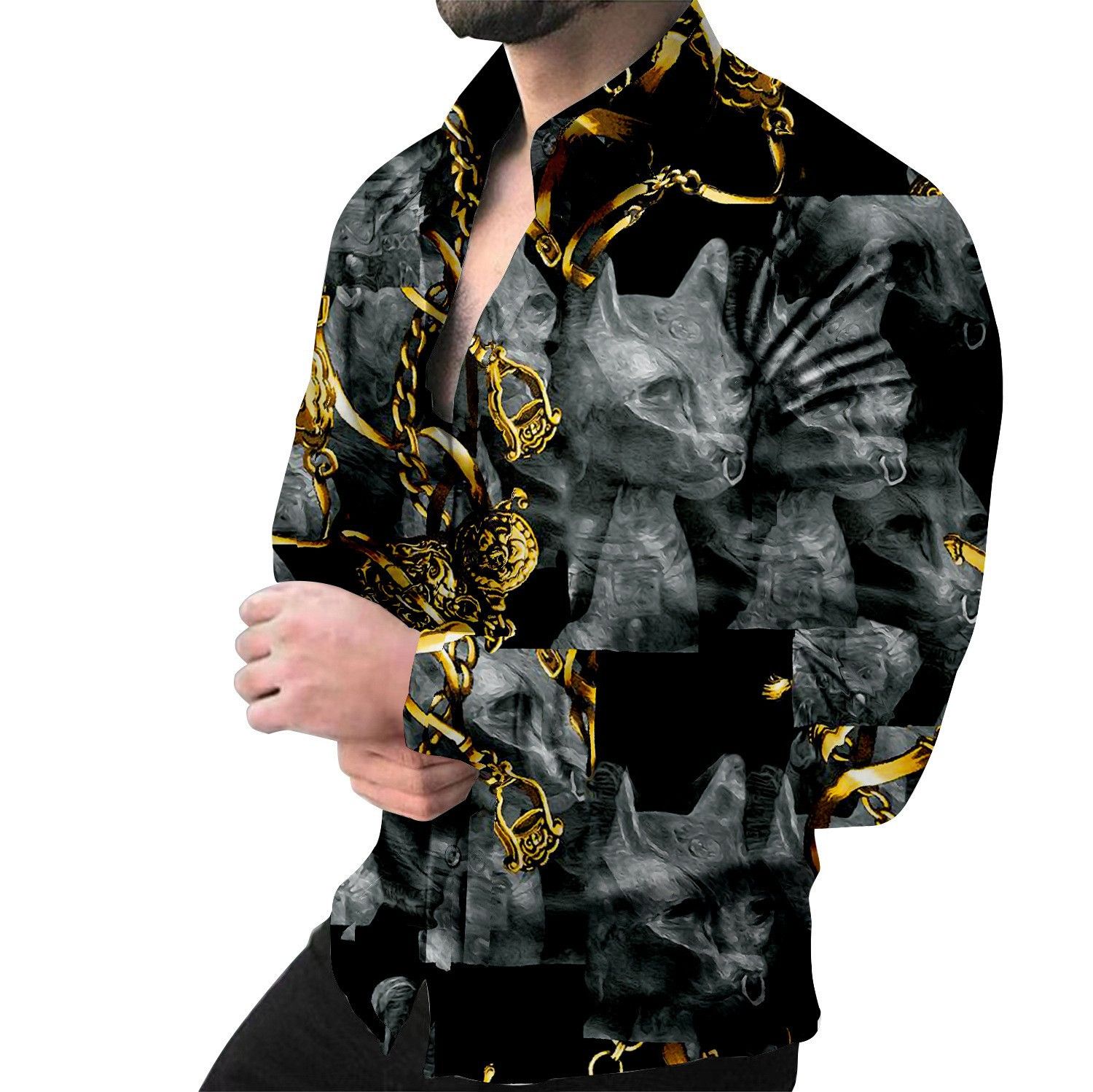 For men spring and autumn cardigan men's printed casual shirt cardigan long-sleeved shirt men  Shirts