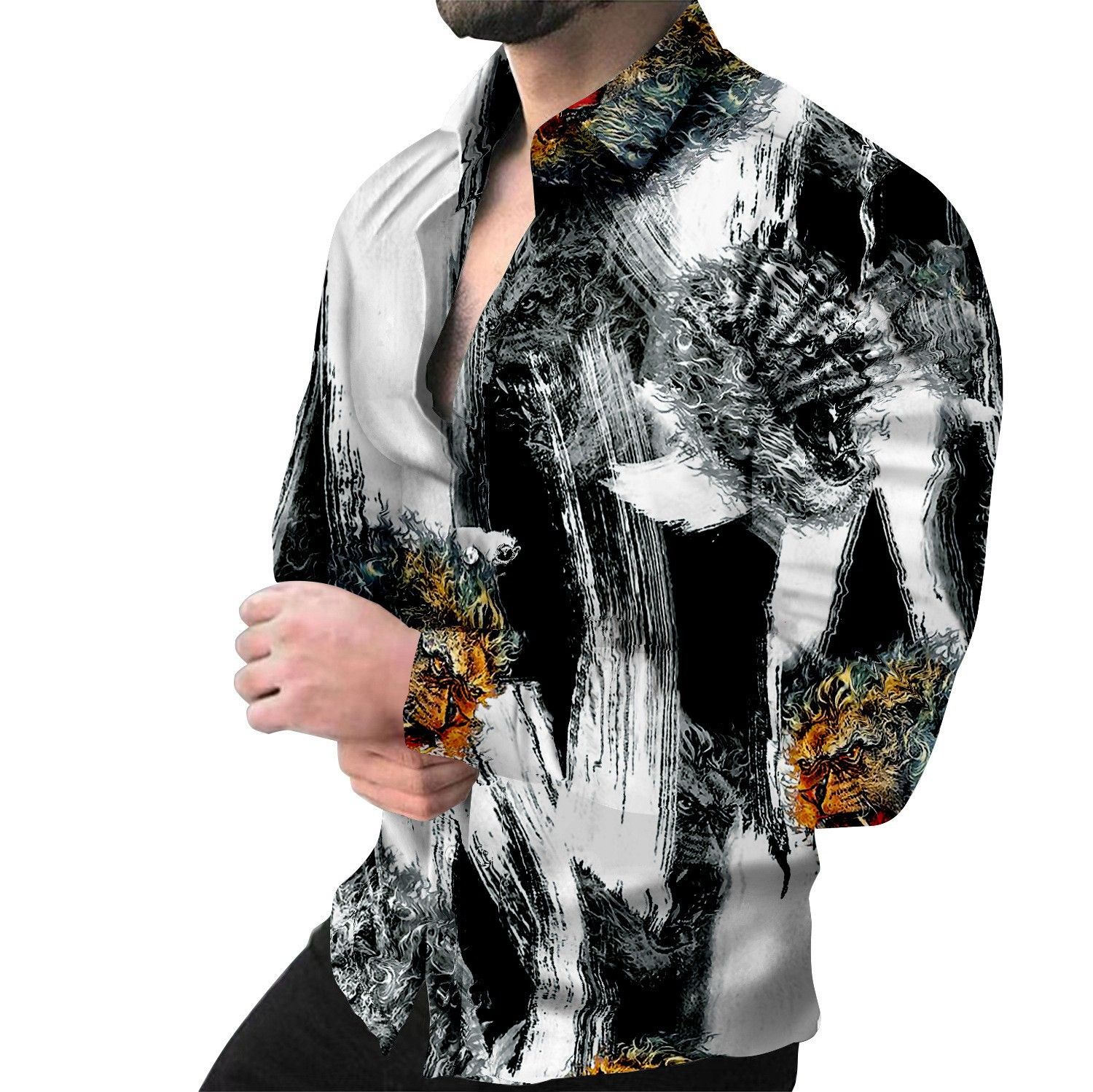 For men spring and autumn cardigan men's printed casual shirt cardigan long-sleeved shirt men  Shirts